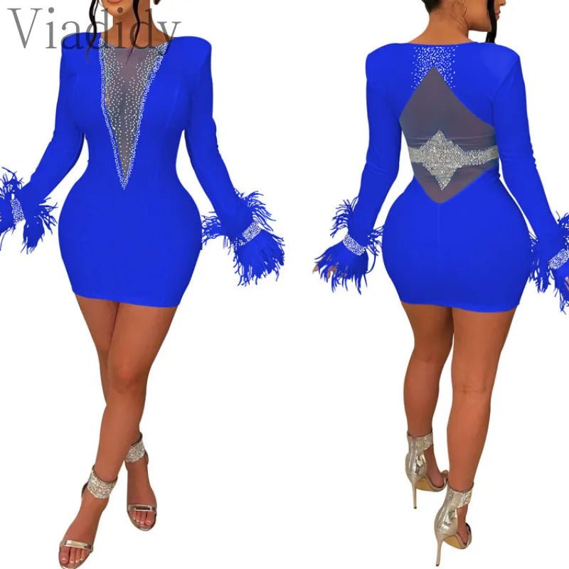POWQUE URBAN STYLE Rhinestone Tassel Party Dress - POWQUE URBAN STYLE