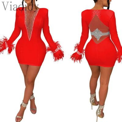 POWQUE URBAN STYLE Rhinestone Tassel Party Dress - POWQUE URBAN STYLE