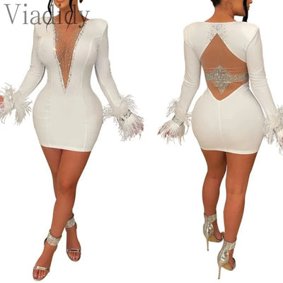 POWQUE URBAN STYLE Rhinestone Tassel Party Dress - POWQUE URBAN STYLE