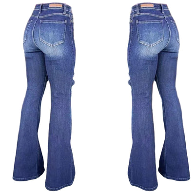 POWQUE URBAN STYLE Ripped Denim Jeans for Women - Trendy Streetwear - POWQUE URBAN STYLE