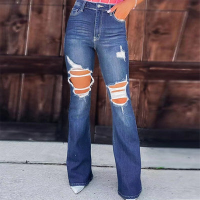 POWQUE URBAN STYLE Ripped Denim Jeans for Women - Trendy Streetwear - POWQUE URBAN STYLE