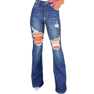 POWQUE URBAN STYLE Ripped Denim Jeans for Women - Trendy Streetwear - POWQUE URBAN STYLE