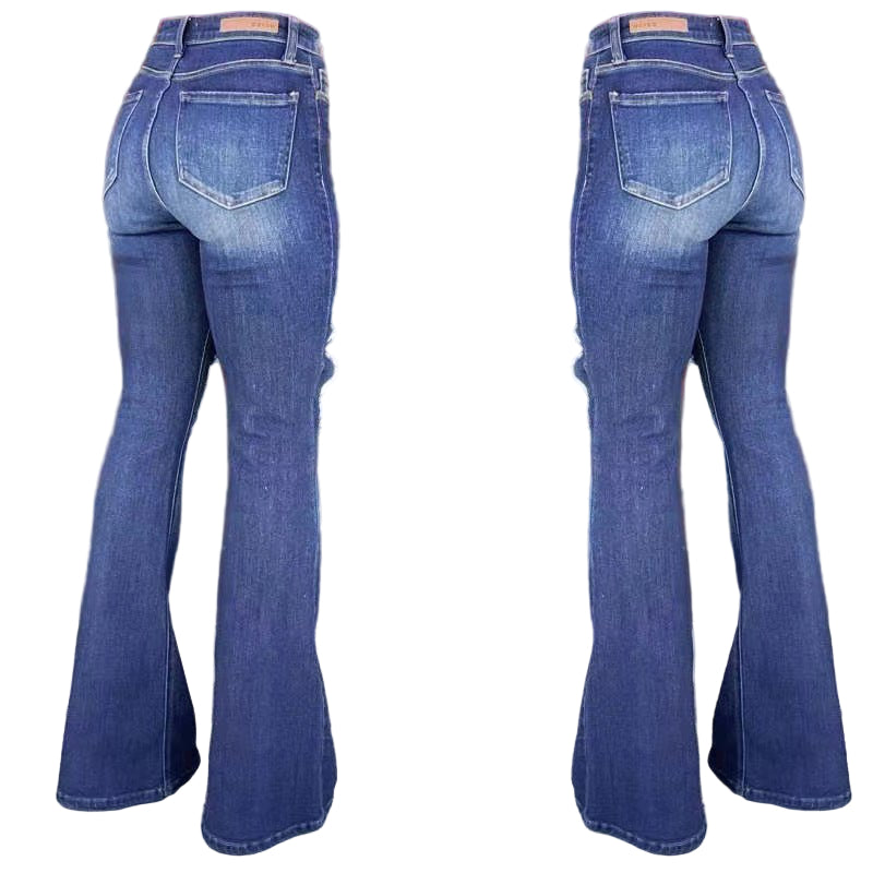 POWQUE URBAN STYLE Ripped Denim Jeans for Women - Trendy Streetwear - POWQUE URBAN STYLE