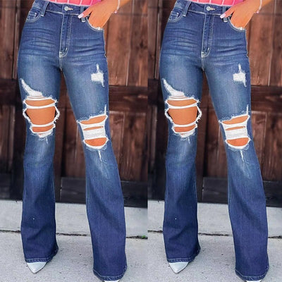 POWQUE URBAN STYLE Ripped Denim Jeans for Women - Trendy Streetwear - POWQUE URBAN STYLE
