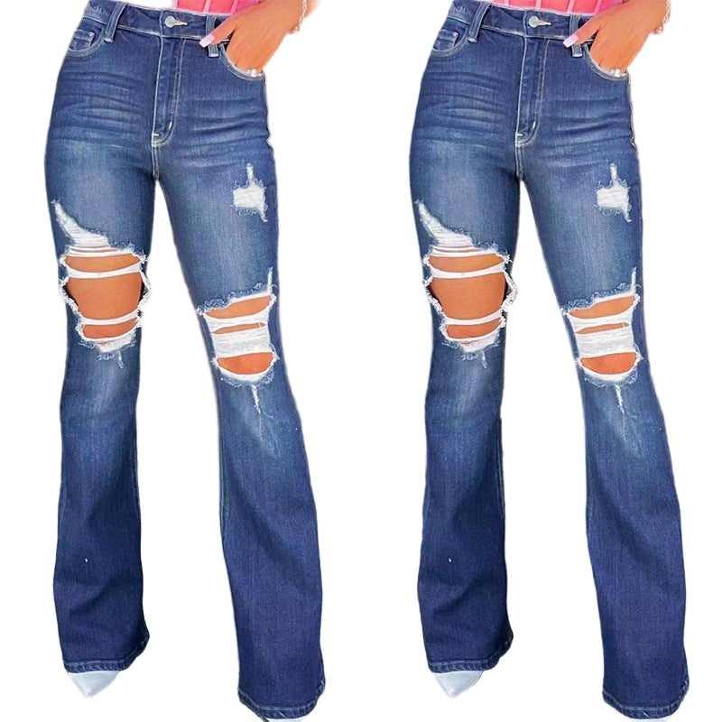 POWQUE URBAN STYLE Ripped Denim Jeans for Women - Trendy Streetwear - POWQUE URBAN STYLE