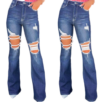 POWQUE URBAN STYLE Ripped Denim Jeans for Women - Trendy Streetwear - POWQUE URBAN STYLE