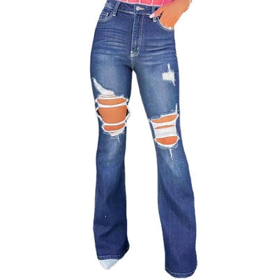 POWQUE URBAN STYLE Ripped Denim Jeans for Women - Trendy Streetwear - POWQUE URBAN STYLE