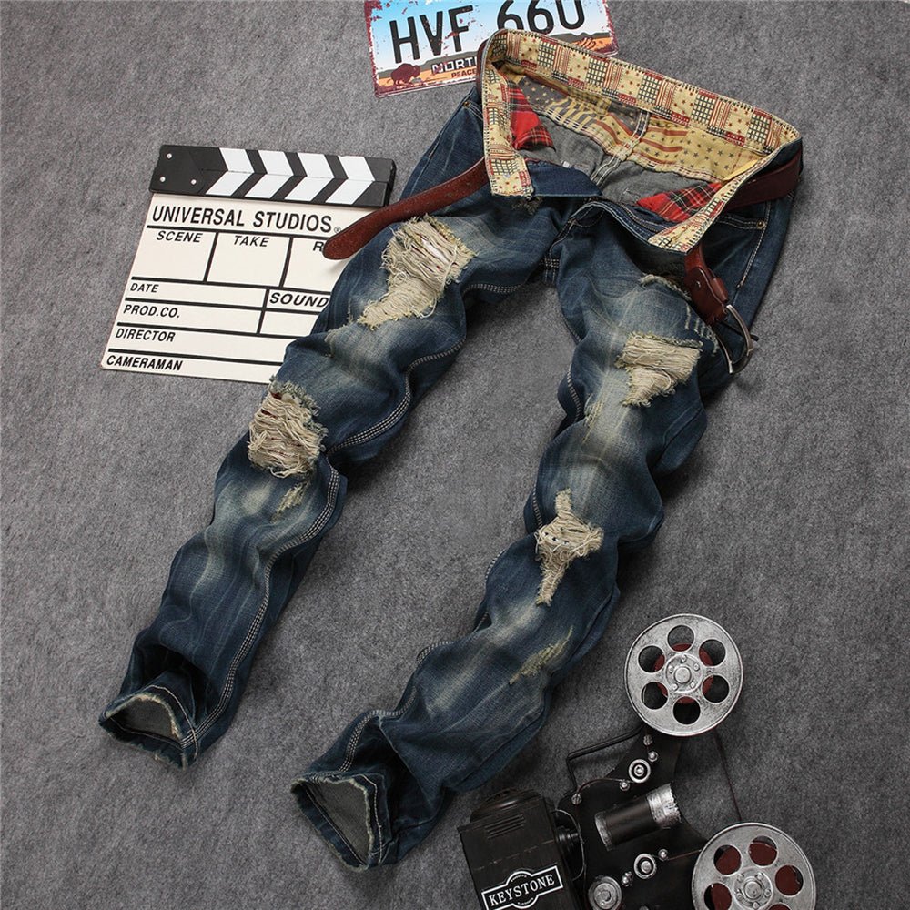POWQUE URBAN STYLE Ripped Men's Straight Jeans - POWQUE URBAN STYLE