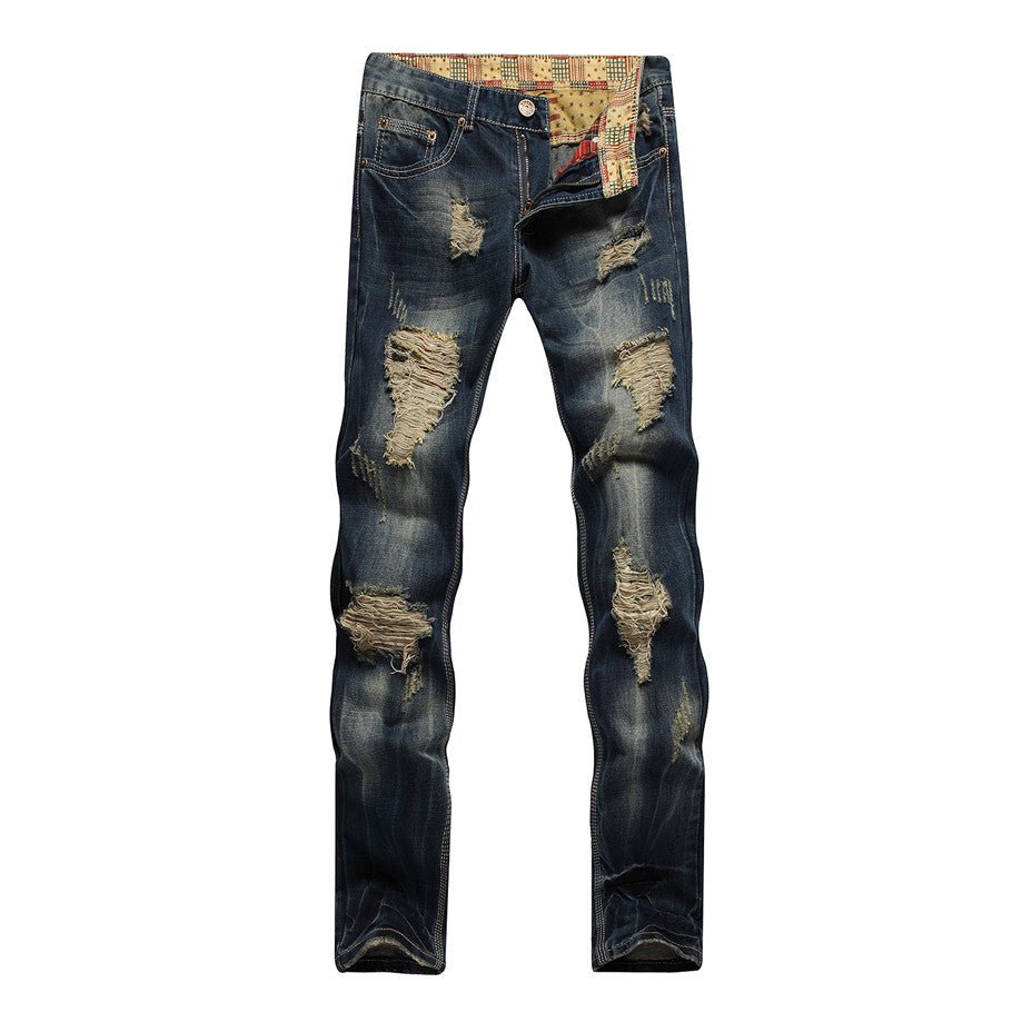 POWQUE URBAN STYLE Ripped Men's Straight Jeans - POWQUE URBAN STYLE