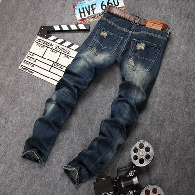 POWQUE URBAN STYLE Ripped Men's Straight Jeans - POWQUE URBAN STYLE