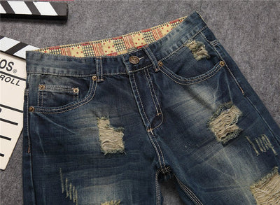 POWQUE URBAN STYLE Ripped Men's Straight Jeans - POWQUE URBAN STYLE