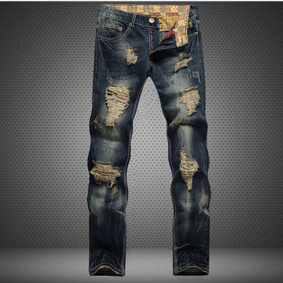 POWQUE URBAN STYLE Ripped Men's Straight Jeans - POWQUE URBAN STYLE