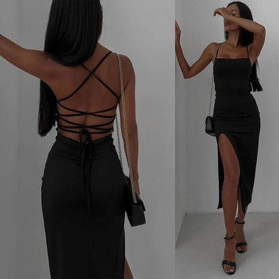 POWQUE Urban Style Sexy Split Summer Dress for Women - POWQUE URBAN STYLE