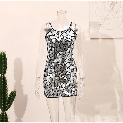 POWQUE URBAN STYLE Shiny Metallic Sequin Party Dress - POWQUE URBAN STYLE