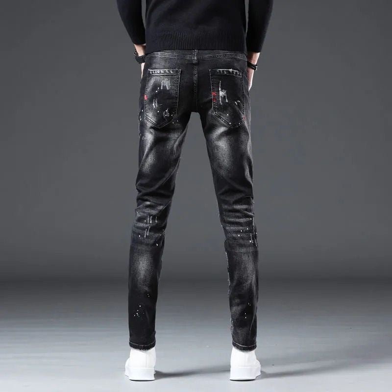 POWQUE URBAN STYLE Slim Fit Black Men's Pants Distressed - POWQUE URBAN STYLE