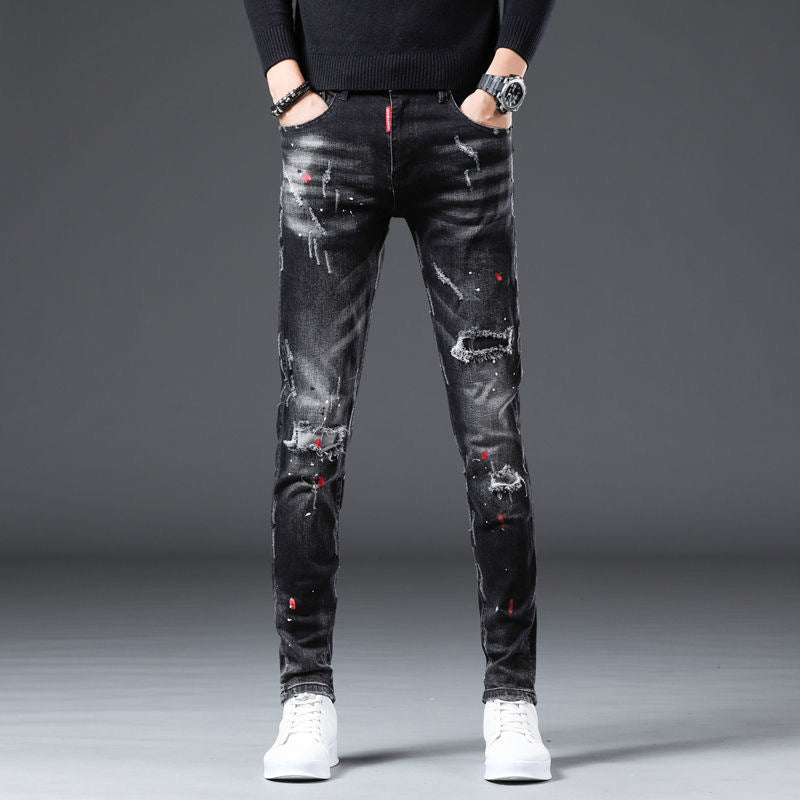 POWQUE URBAN STYLE Slim Fit Black Men's Pants Distressed - POWQUE URBAN STYLE