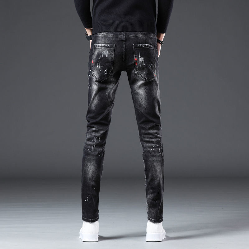 POWQUE URBAN STYLE Slim Fit Black Men's Pants Distressed - POWQUE URBAN STYLE