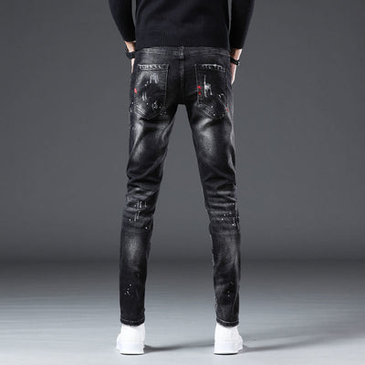POWQUE URBAN STYLE Slim Fit Black Men's Pants Distressed - POWQUE URBAN STYLE