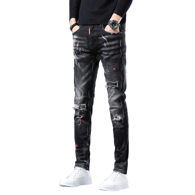 POWQUE URBAN STYLE Slim Fit Black Men's Pants Distressed - POWQUE URBAN STYLE