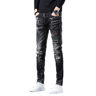POWQUE URBAN STYLE Slim Fit Black Men's Pants Distressed - POWQUE URBAN STYLE
