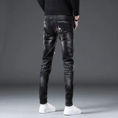 POWQUE URBAN STYLE Slim Fit Black Men's Pants Distressed - POWQUE URBAN STYLE