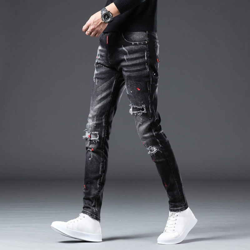 POWQUE URBAN STYLE Slim Fit Black Men's Pants Distressed - POWQUE URBAN STYLE