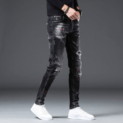 POWQUE URBAN STYLE Slim Fit Black Men's Pants Distressed - POWQUE URBAN STYLE