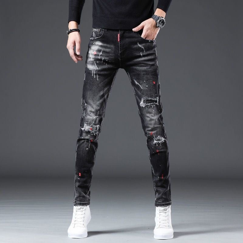 POWQUE URBAN STYLE Slim Fit Black Men's Pants Distressed - POWQUE URBAN STYLE