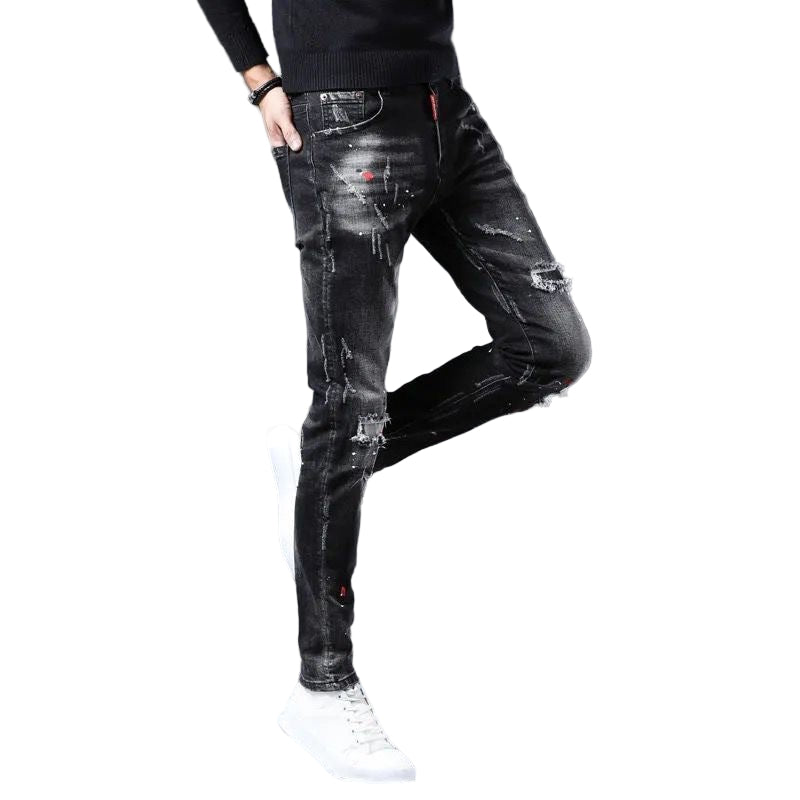 POWQUE URBAN STYLE Slim Fit Black Men's Pants Distressed - POWQUE URBAN STYLE