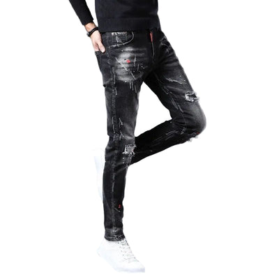 POWQUE URBAN STYLE Slim Fit Black Men's Pants Distressed - POWQUE URBAN STYLE