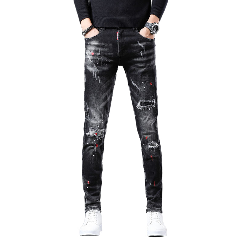POWQUE URBAN STYLE Slim Fit Black Men's Pants Distressed - POWQUE URBAN STYLE