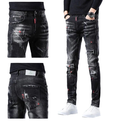 POWQUE URBAN STYLE Slim Fit Black Men's Pants Distressed - POWQUE URBAN STYLE