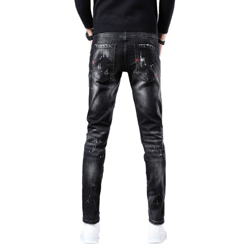 POWQUE URBAN STYLE Slim Fit Black Men's Pants Distressed - POWQUE URBAN STYLE