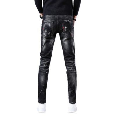 POWQUE URBAN STYLE Slim Fit Black Men's Pants Distressed - POWQUE URBAN STYLE