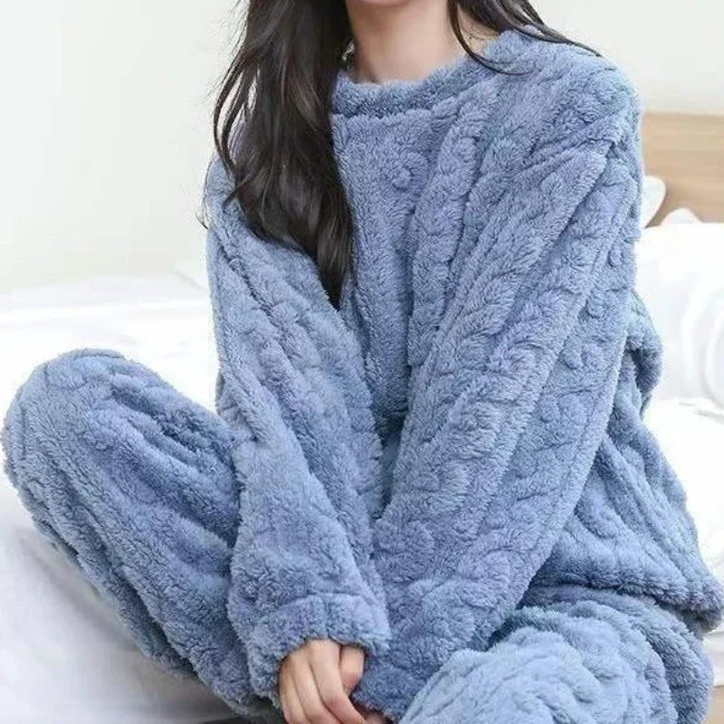 POWQUE Urban Style Velvet Fleece Pajama Set for Women - POWQUE URBAN STYLE