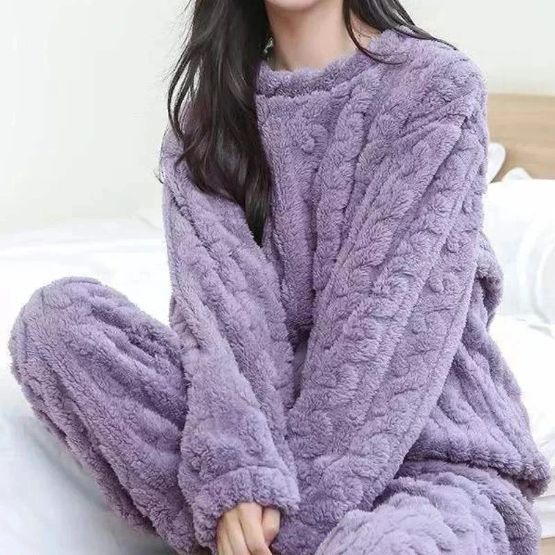 POWQUE Urban Style Velvet Fleece Pajama Set for Women - POWQUE URBAN STYLE