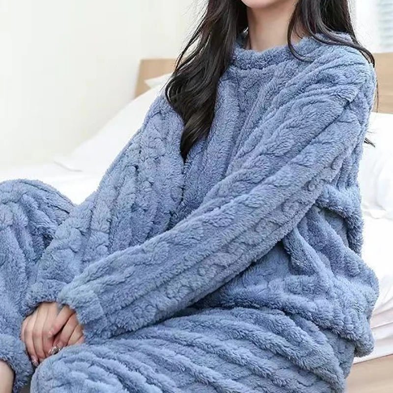 POWQUE Urban Style Velvet Fleece Pajama Set for Women - POWQUE URBAN STYLE