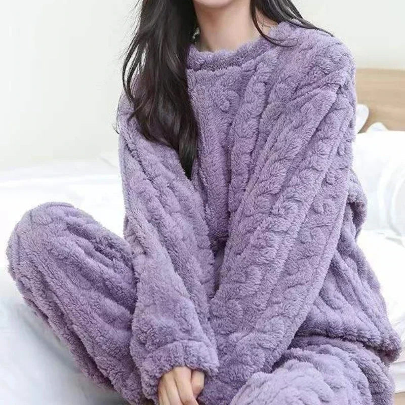 POWQUE Urban Style Velvet Fleece Pajama Set for Women - POWQUE URBAN STYLE
