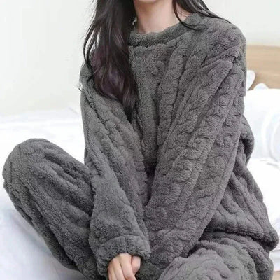 POWQUE Urban Style Velvet Fleece Pajama Set for Women - POWQUE URBAN STYLE