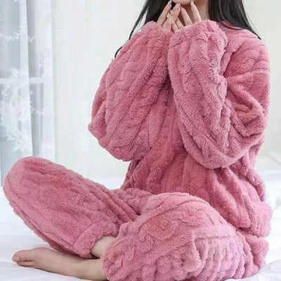 POWQUE Urban Style Velvet Fleece Pajama Set for Women - POWQUE URBAN STYLE