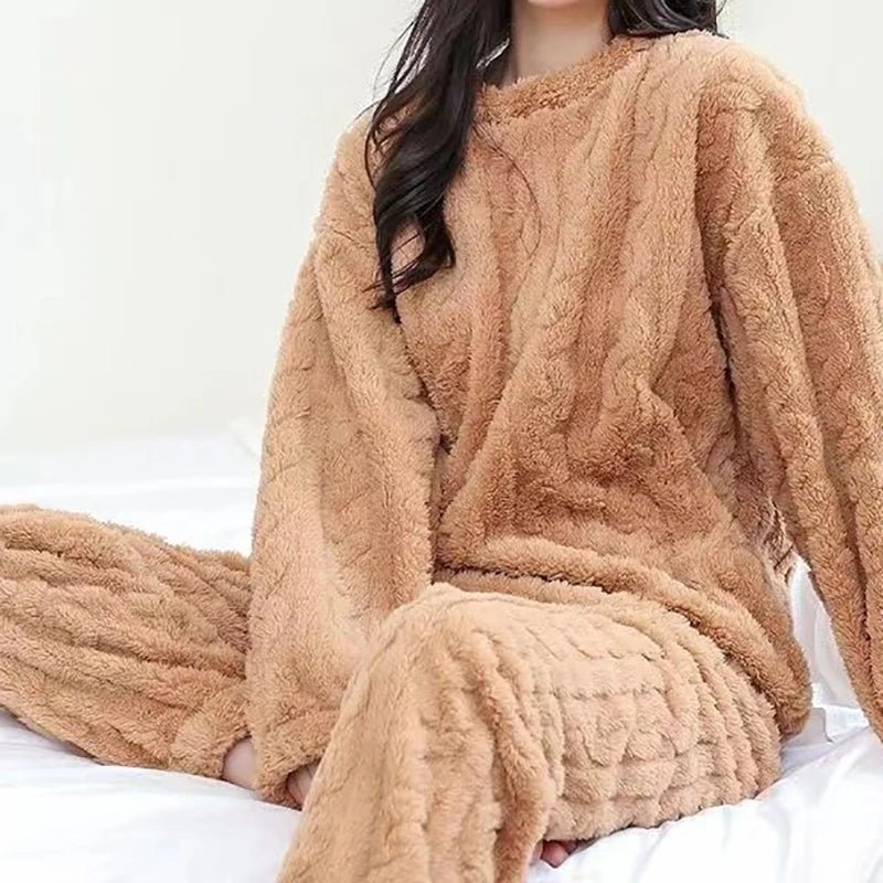 POWQUE Urban Style Velvet Fleece Pajama Set for Women - POWQUE URBAN STYLE