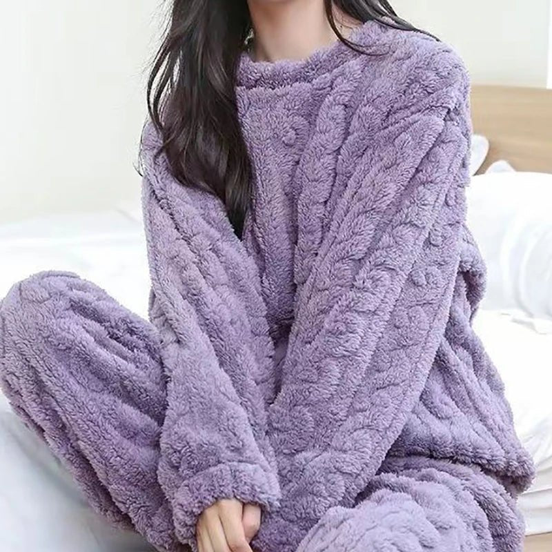 POWQUE Urban Style Velvet Fleece Pajama Set for Women - POWQUE URBAN STYLE