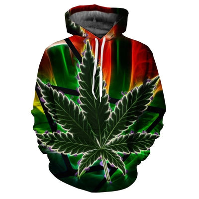 POWQUE Urban Style Weed Leaf Print Hoodie for Men - POWQUE URBAN STYLE