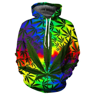 POWQUE Urban Style Weed Leaf Print Hoodie for Men - POWQUE URBAN STYLE