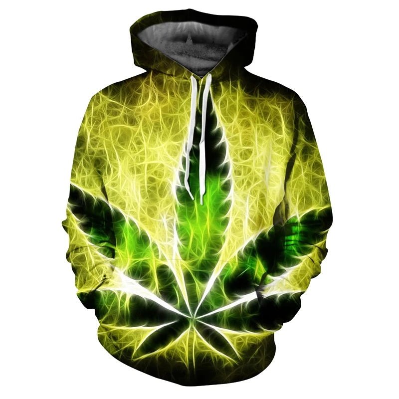 POWQUE Urban Style Weed Leaf Print Hoodie for Men - POWQUE URBAN STYLE