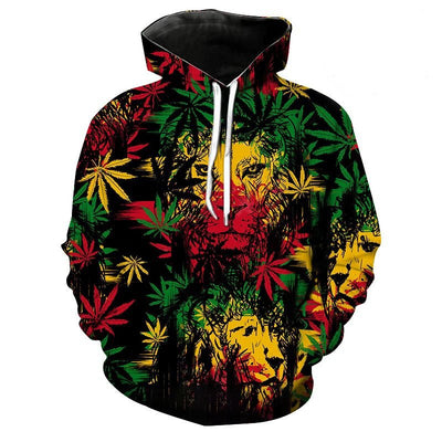 POWQUE Urban Style Weed Leaf Print Hoodie for Men - POWQUE URBAN STYLE