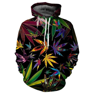 POWQUE Urban Style Weed Leaf Print Hoodie for Men - POWQUE URBAN STYLE