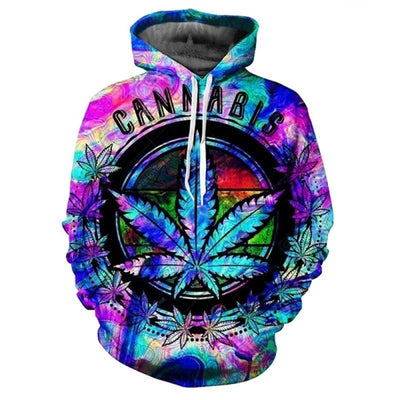 POWQUE Urban Style Weed Leaf Print Hoodie for Men - POWQUE URBAN STYLE