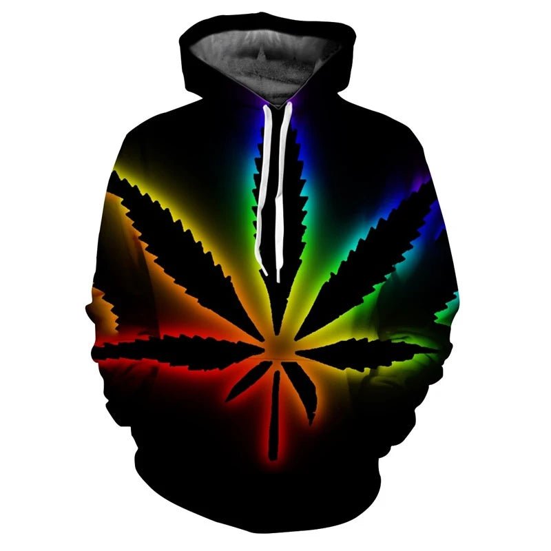 POWQUE Urban Style Weed Leaf Print Hoodie for Men - POWQUE URBAN STYLE