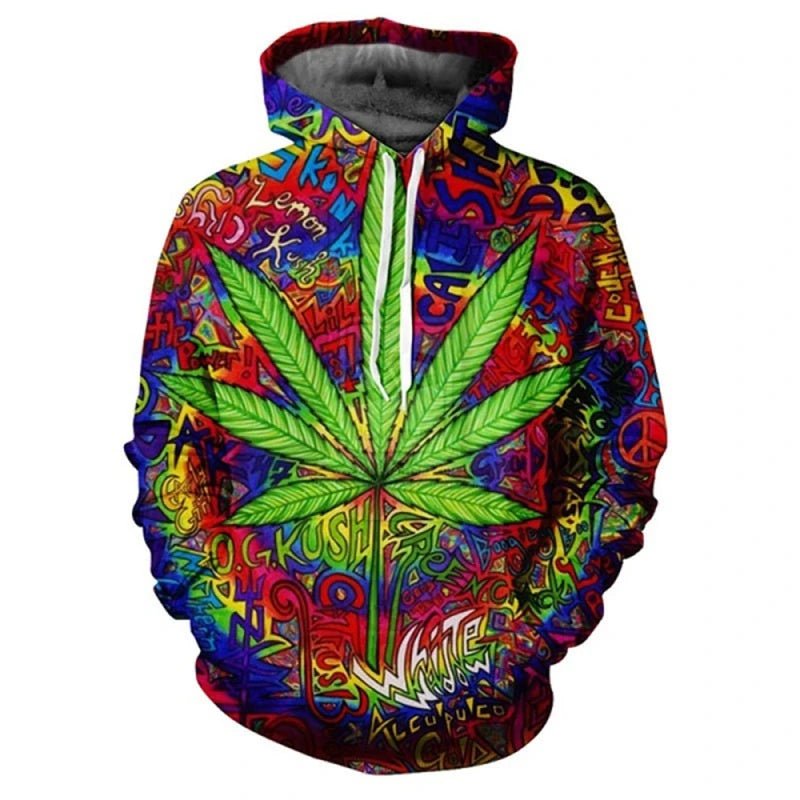 POWQUE Urban Style Weed Leaf Print Hoodie for Men - POWQUE URBAN STYLE